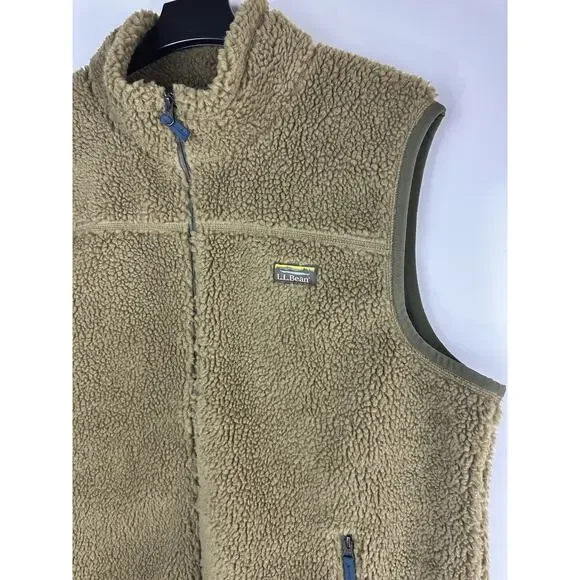 LL Bean Mountain Pile Fleece Vest Sherpa Zip Pockets Fatigue Green Mens XXL Tall - Picture 10 of 14